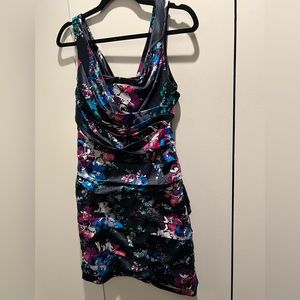 Express Satin Navy Blue Floral Dress